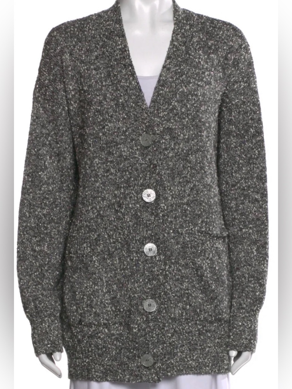 Le Lion Hand Knit Oversized Sequin Detail Cardigan Sweater